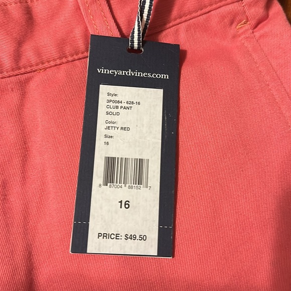 Vineyard Vines youth size 16 NWT Club Pant Solid color:Jetty Red - Picture 2 of 2
